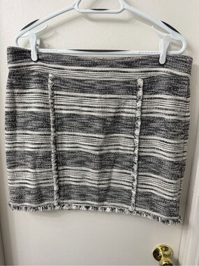 1. State Black & White Striped Fringe Mini Skirt